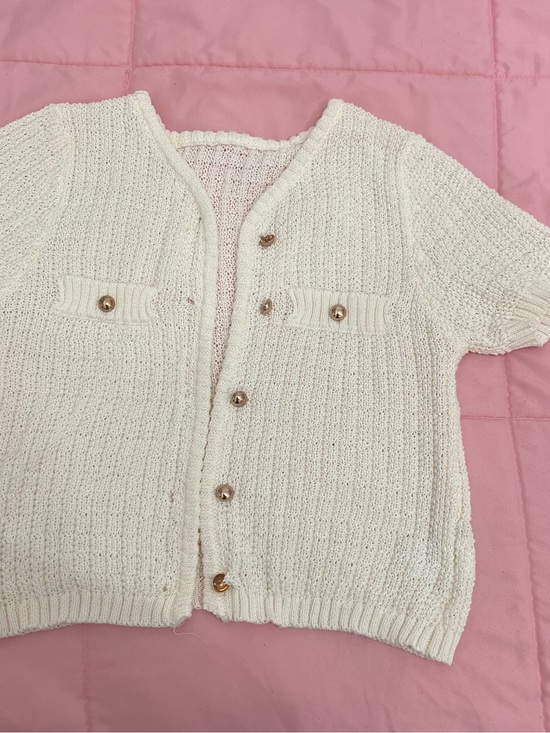 Sweaters - Cream Short-Sleeve Knit Cardigan Sweater